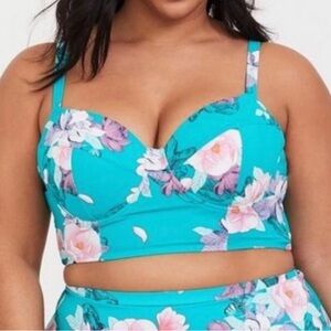 Torrid Bikini Tankini Top Aqua Blue Floral Underwire Plus Size Swim Tropical